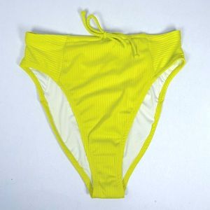 High Waisted Swim Bottoms Ribbed Tie Neon Green Yellow